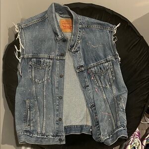 Levi's Blue Denim Vest with Colorful Accents